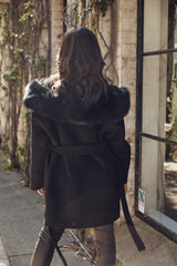 Cellini Cashmere & Wool Blend, Hood with Pockets Fox Fur Trim Coat